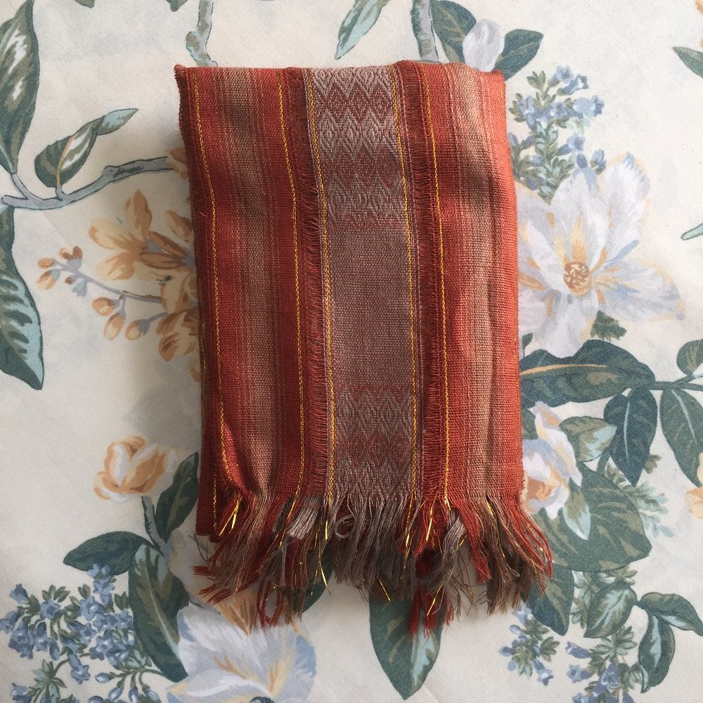 Orange & Gold Striped Geometric Fringed Fashion Scarf